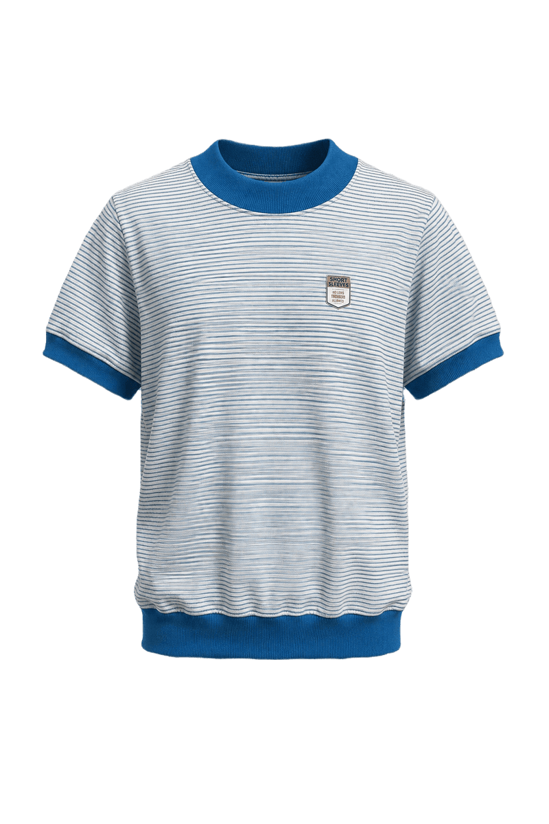 1980s White with Blue Stripes Cotton T-shirt - Front View