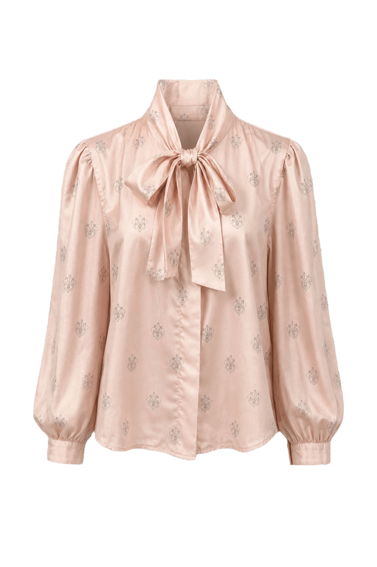 1980s Light Pink Synthetic Silk Blouse - Front View