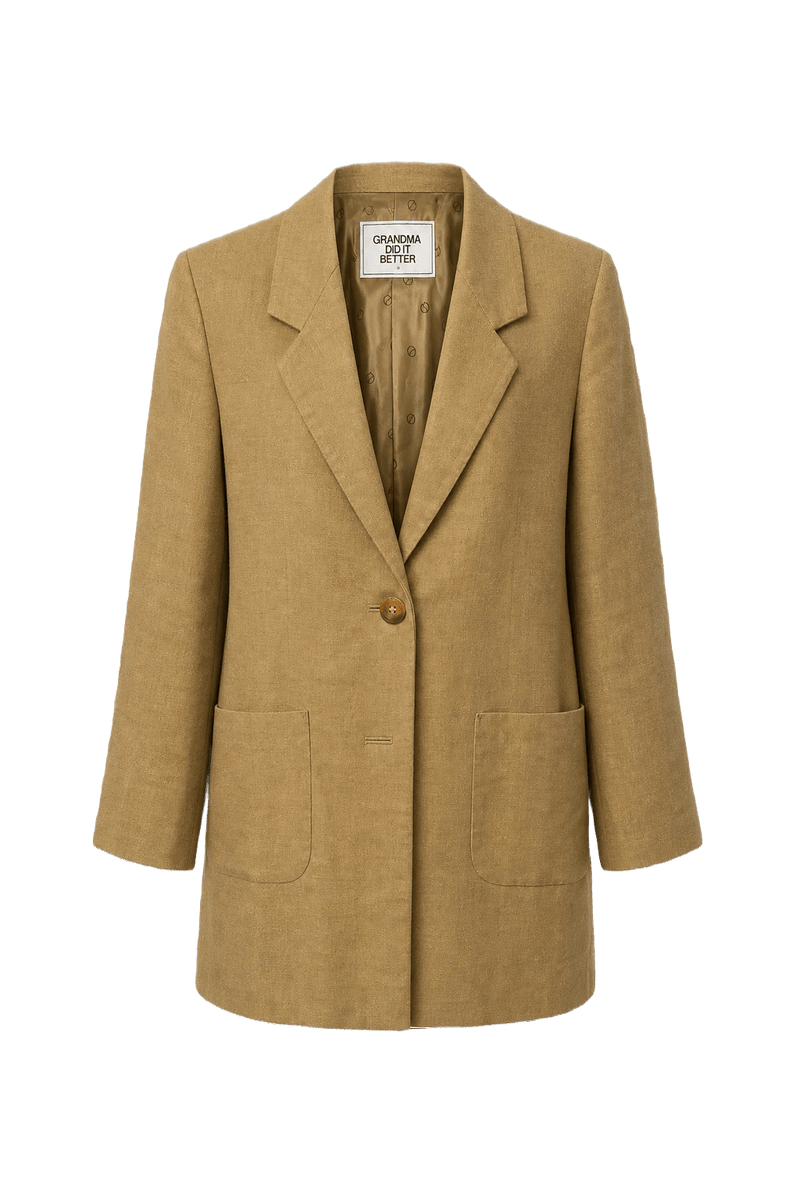 1980s Camel Wool Blend Blazer - Front View