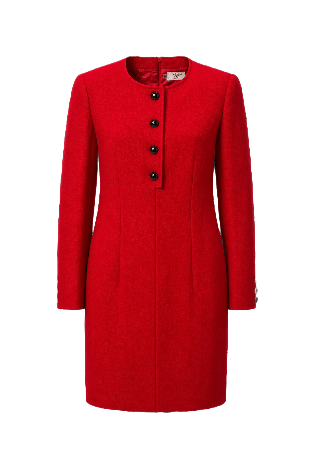 1980s Bright Red Wool Blend Dress - Front View