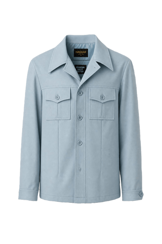 1970s Light Blue Polyester Jacket - Front View