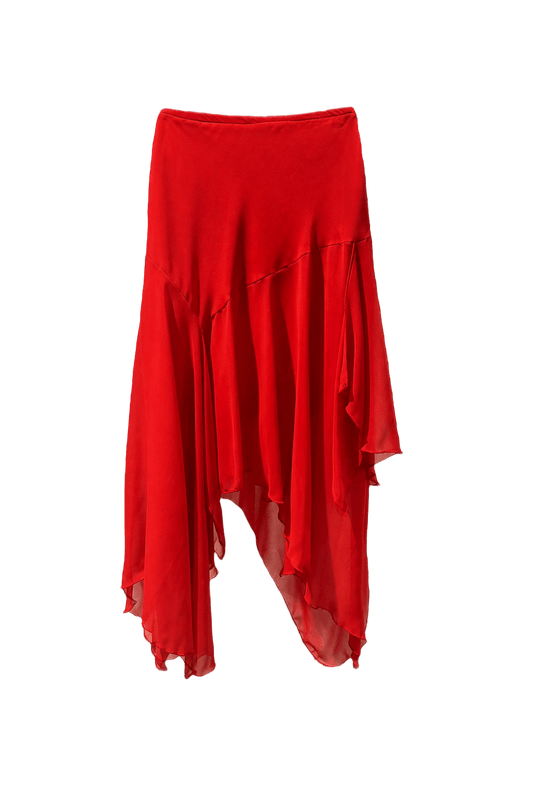 1990s Red Polyester Skirt - Front View
