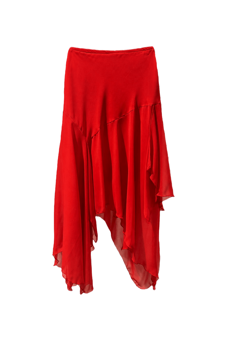 1990s Red Polyester Skirt - Front View