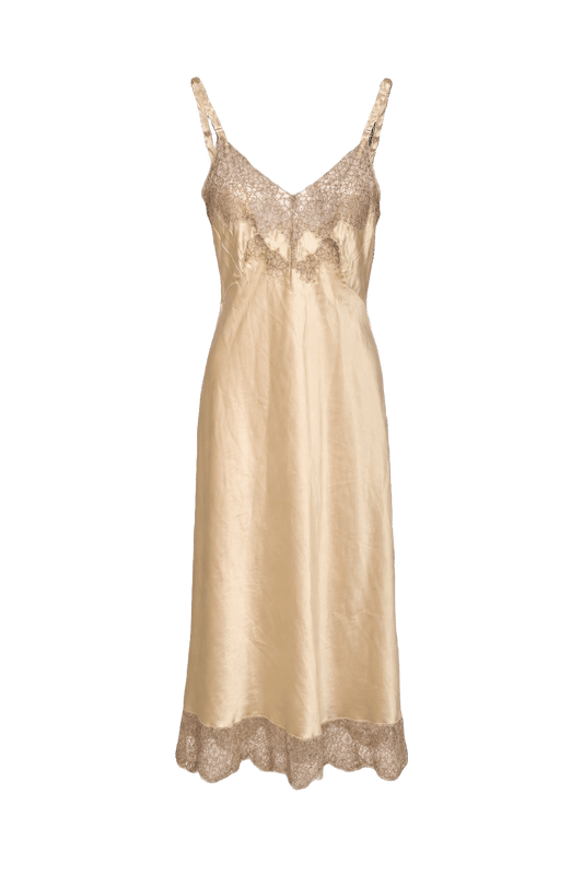 1990s Cream Silk Blend Dress - Front View
