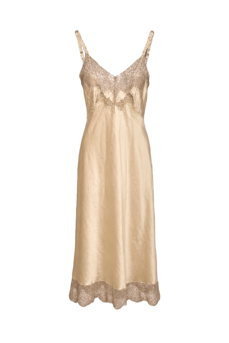 1990s Cream Silk Blend Dress - Front View