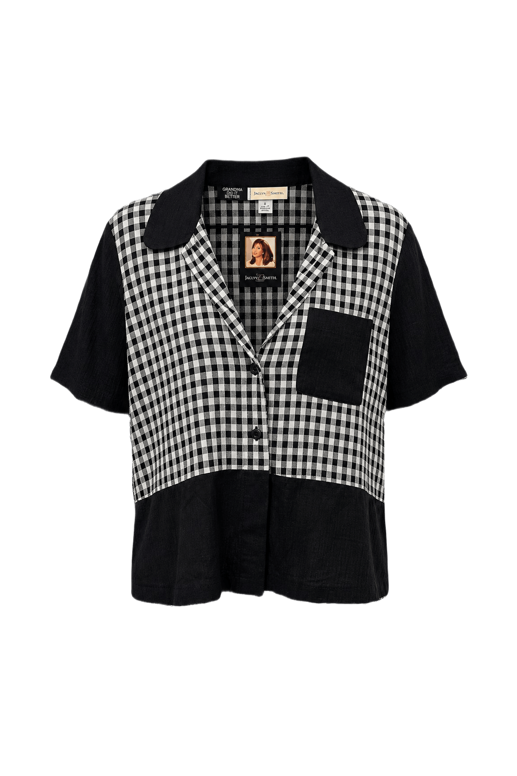 1980s Black Cotton Blouse - Front View