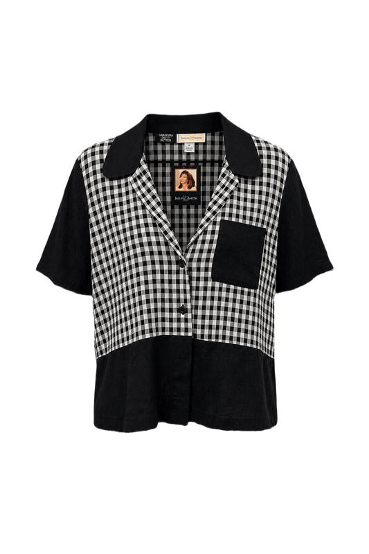 1980s Black Cotton Blouse - Front View