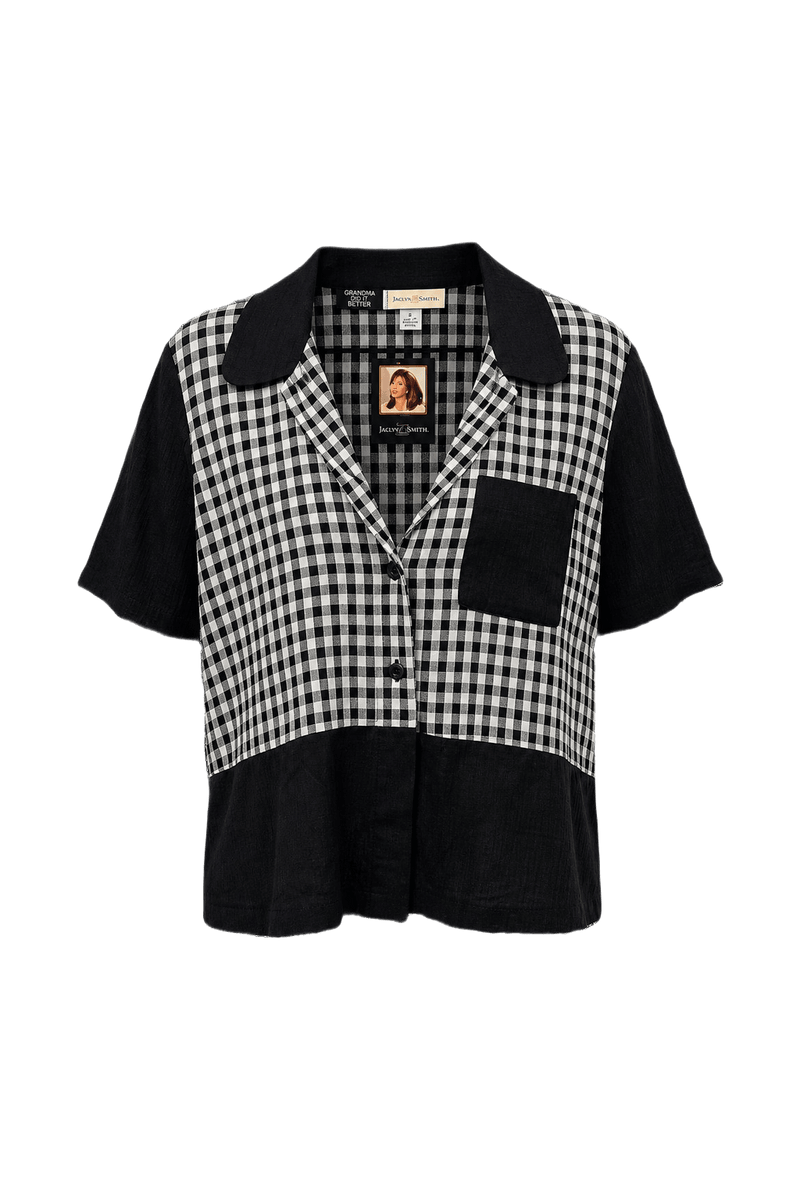 1980s Black Cotton Blouse - Front View