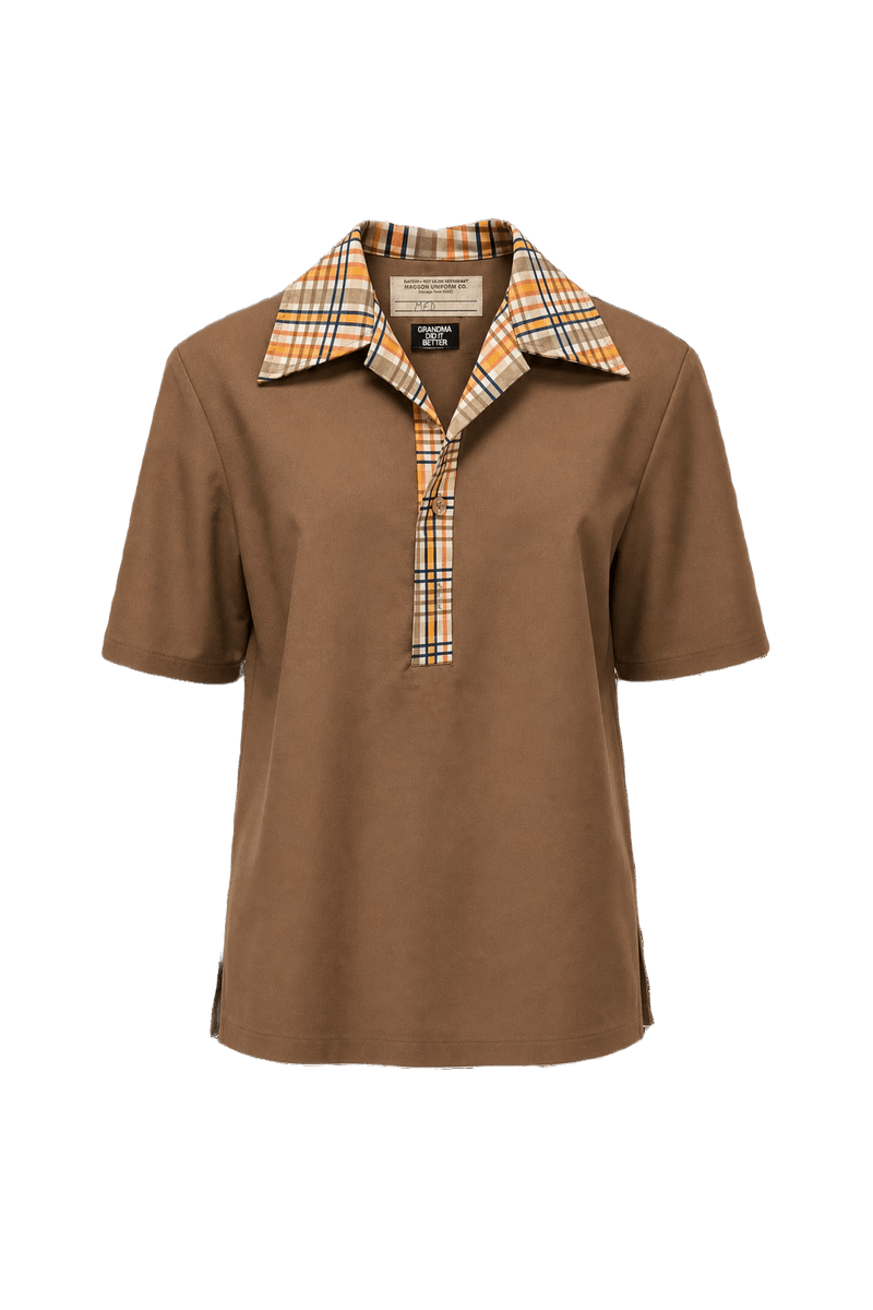 1970s Brown Polyester Shirt - Front View