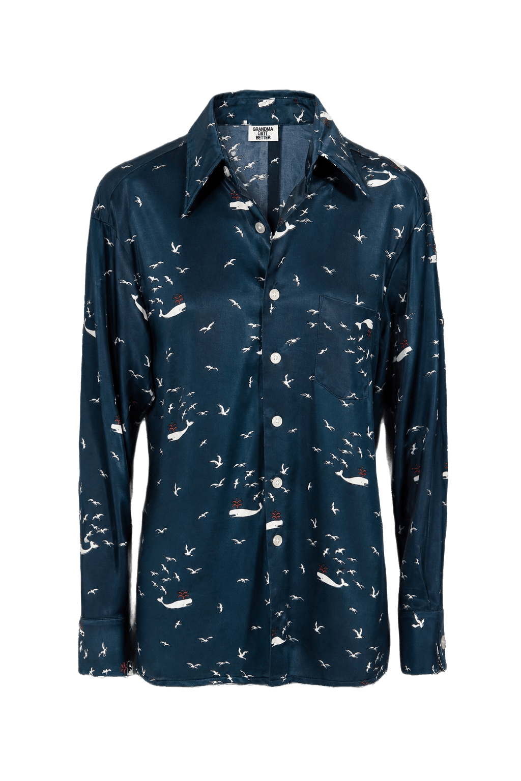 1970s Teal Silk Blouse - Front View