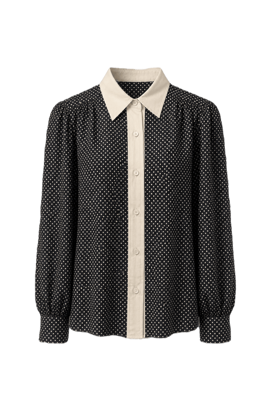 1970s Black Silk Blouse - Front View