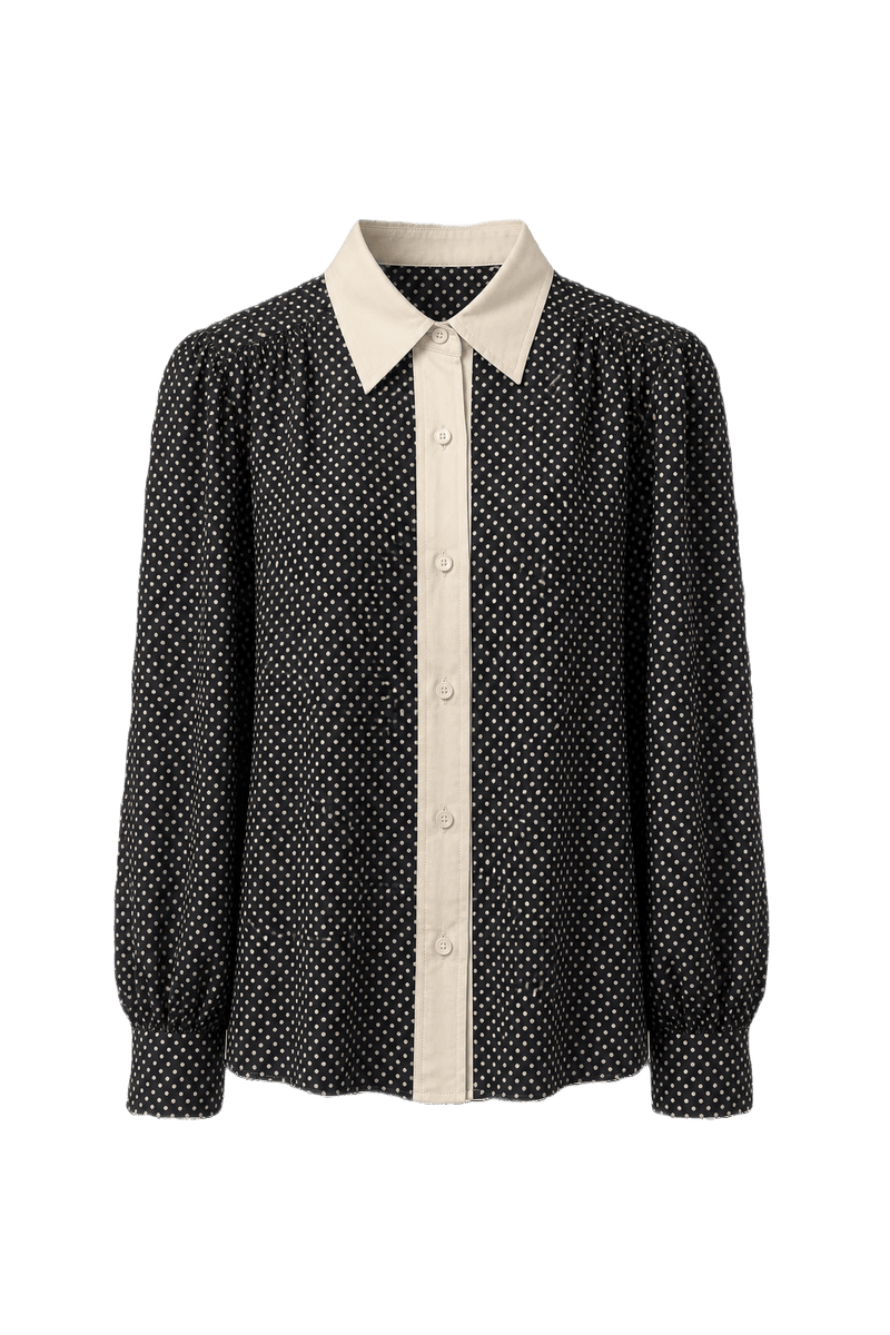 1970s Black Silk Blouse - Front View