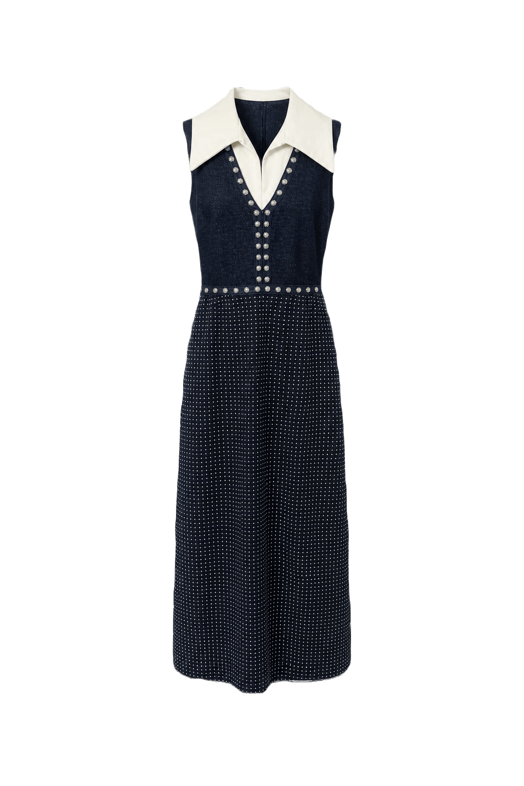 1960s Navy Blue Polyester Blend Dress - Front View