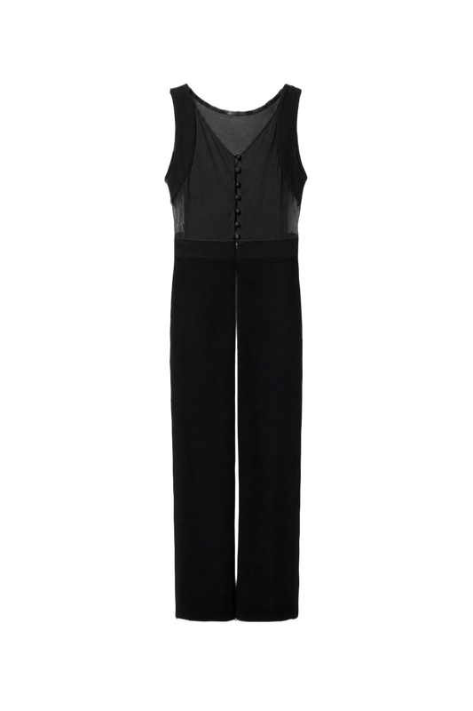 1960s Black Polyester Blend Maxi Dress - Front View