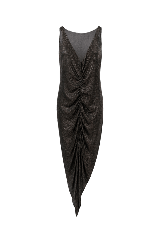 1960s Black Polyester Blend Dress - Front View