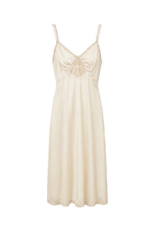 1990s Cream Silk Dress - Front View