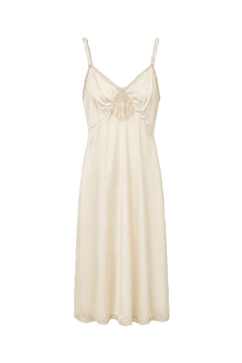 1990s Cream Silk Dress - Front View