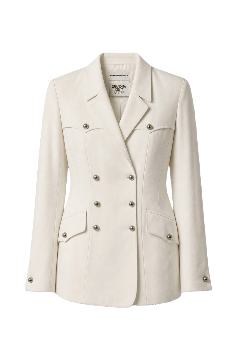 1980s Cream White Polyester Blazer - Front View