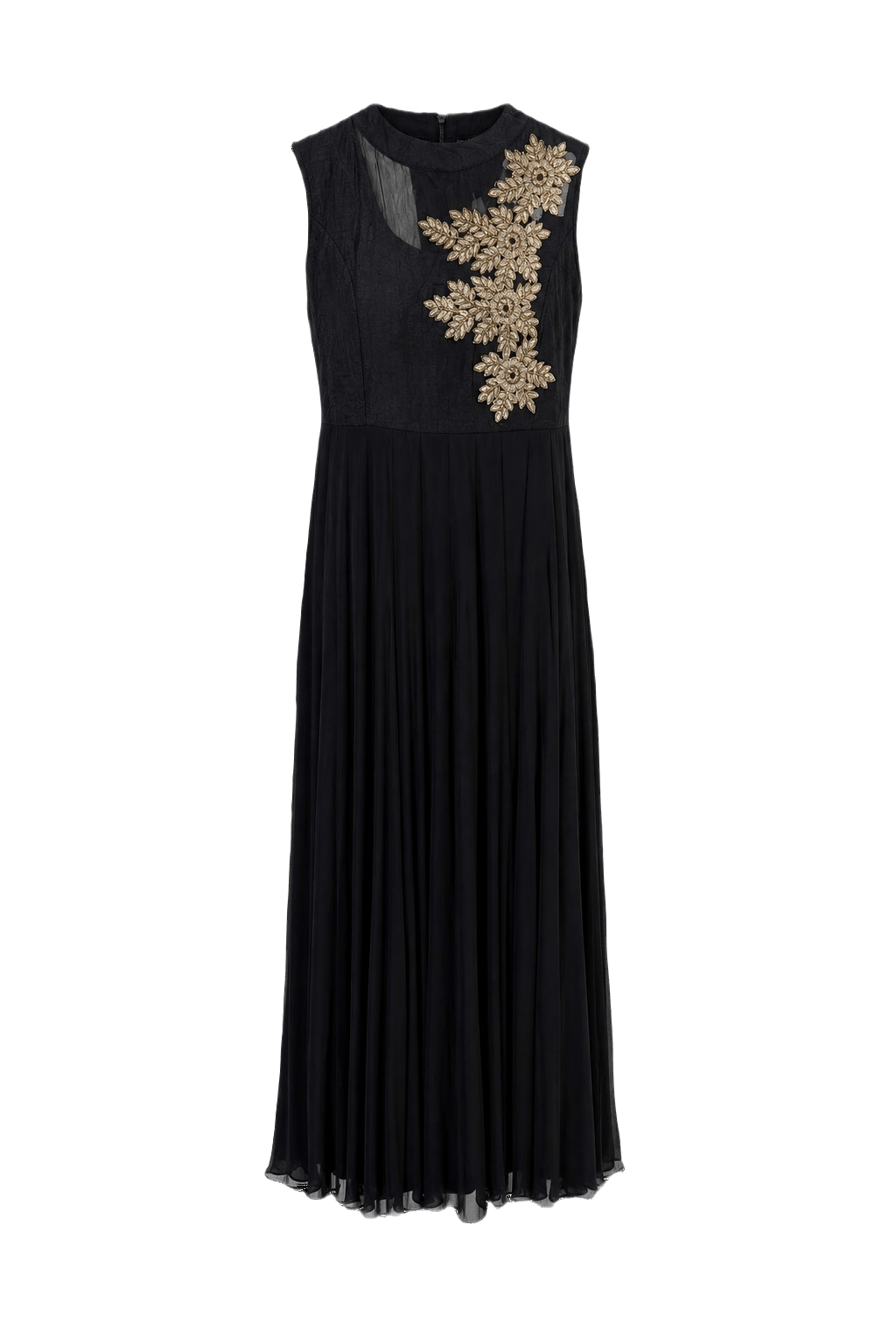 1970s Black Polyester Blend Maxi Dress - Front View