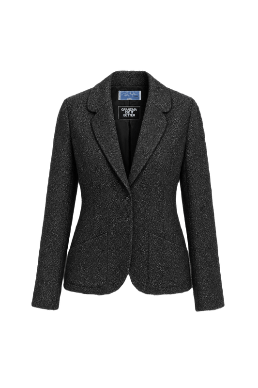 1980s Charcoal Grey Wool Blazer - Front View