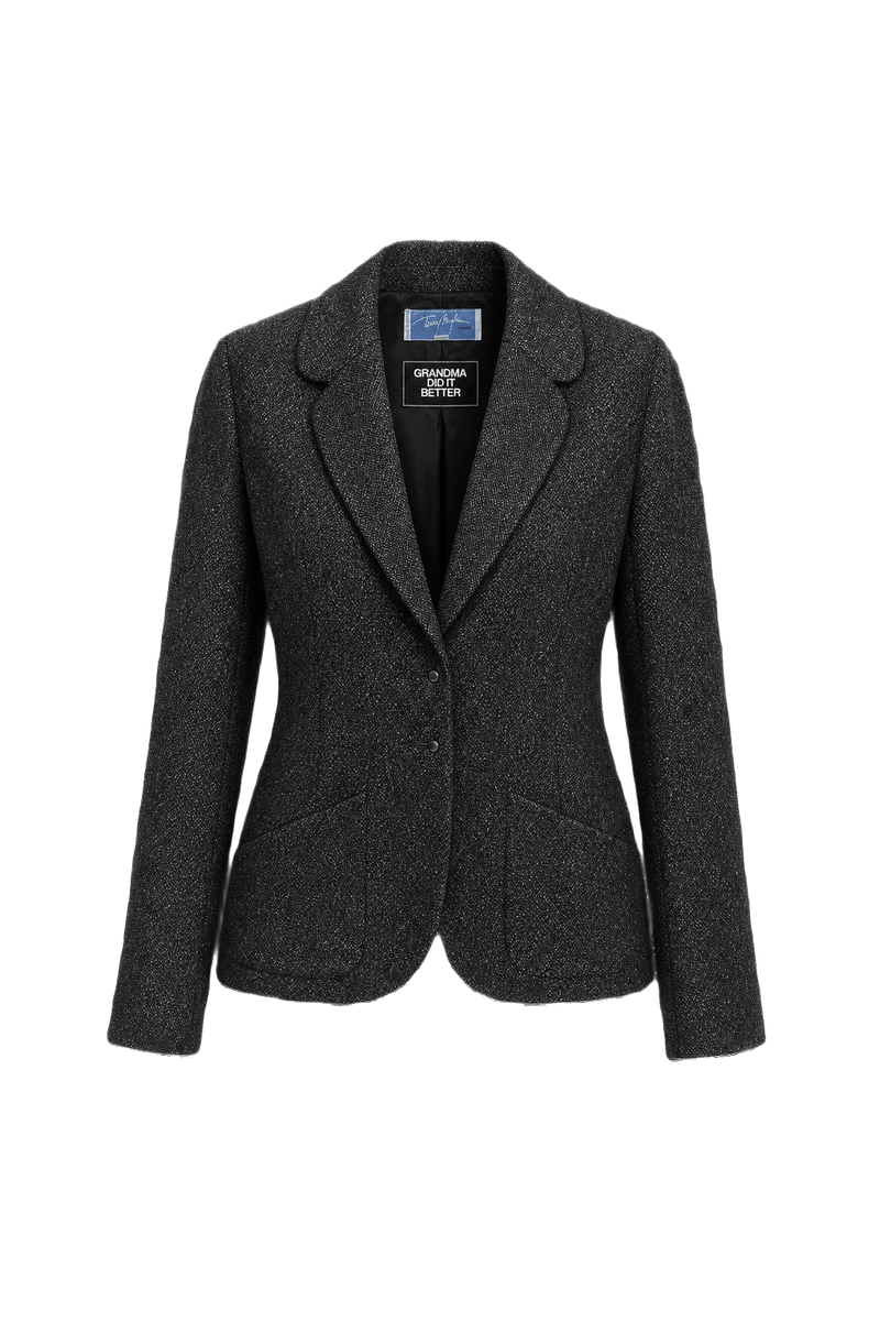 1980s Charcoal Grey Wool Blazer - Front View