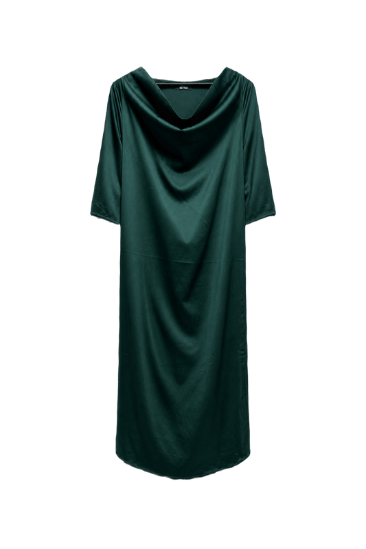 1990s Emerald Green Polyester Blend Midi Dress - Front View