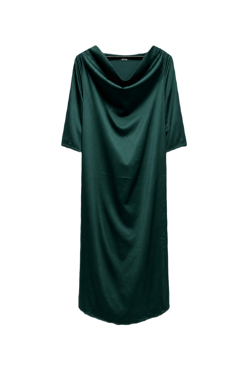 1990s Emerald Green Polyester Blend Midi Dress - Front View