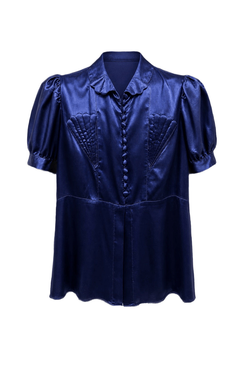 1940s Sapphire Blue Silk Blouse - Front View