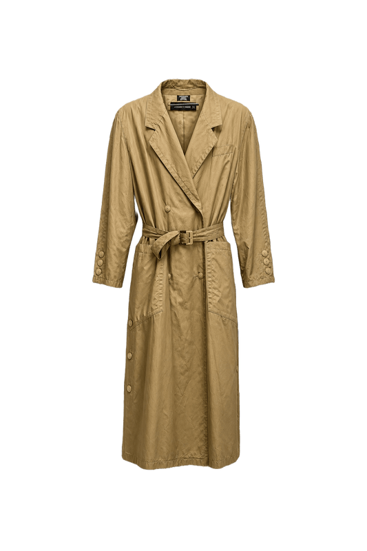 1980s Beige Cotton Trench Coat - Front View