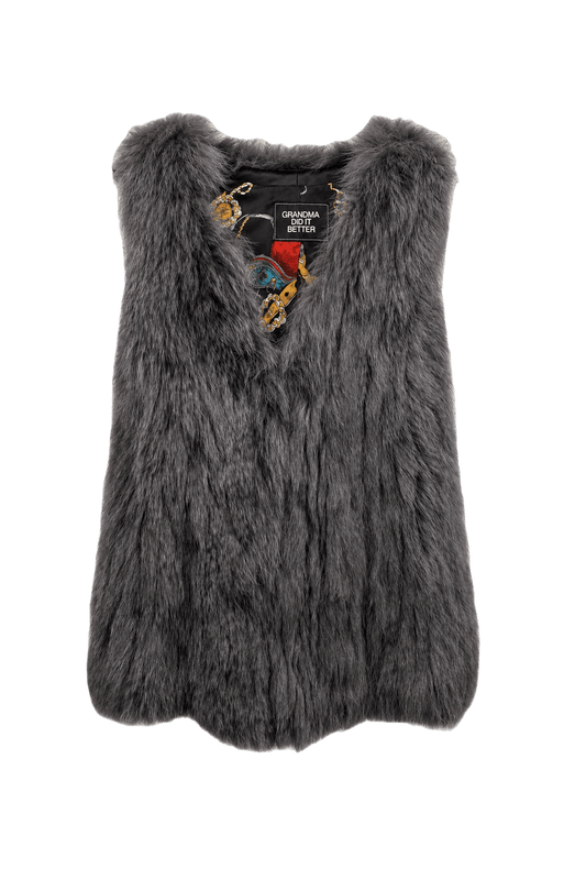 1990s Grey Fur Vest - Front View