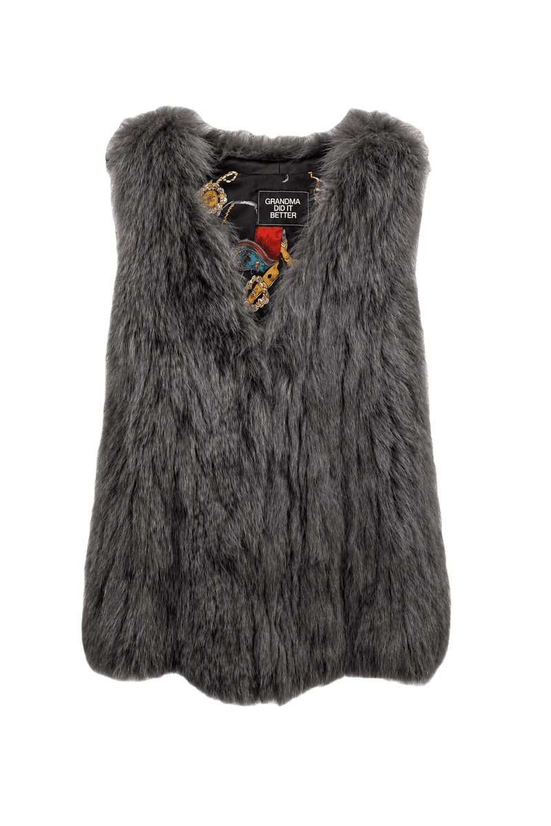 1990s Grey Fur Vest - Front View