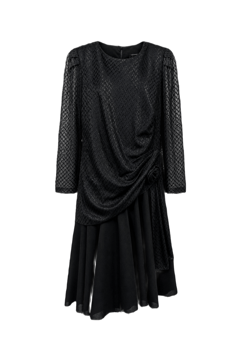 1980s Black Polyester Blend Dress - Front View