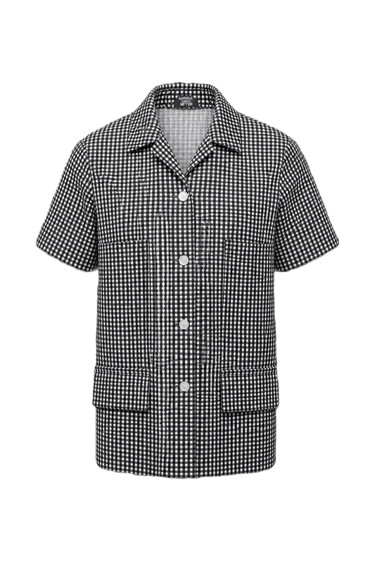 1970s Black and White Checkered Shirt - Front View