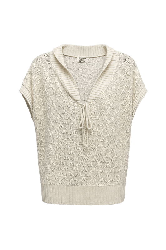 1970s Cream Knit Blouse - Front View