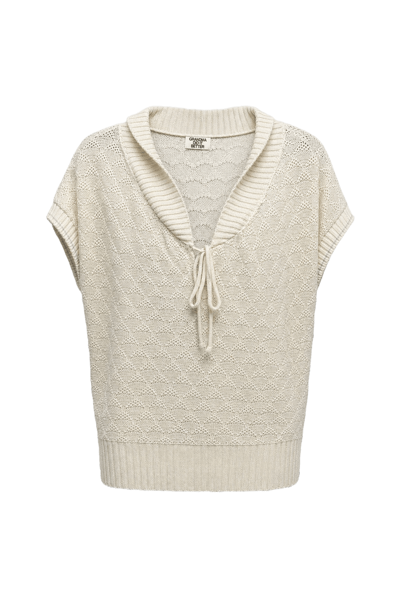 1970s Cream Knit Blouse - Front View