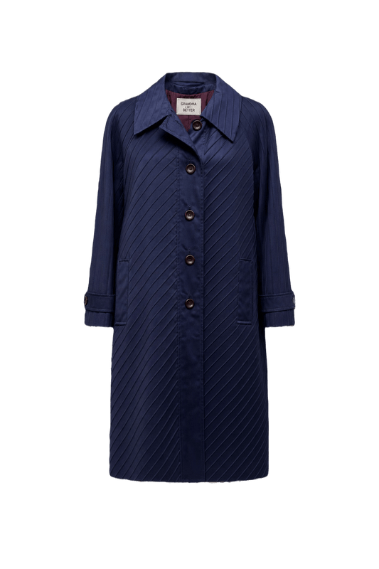 1970s Navy Blue Cotton Blend Coat - Front View