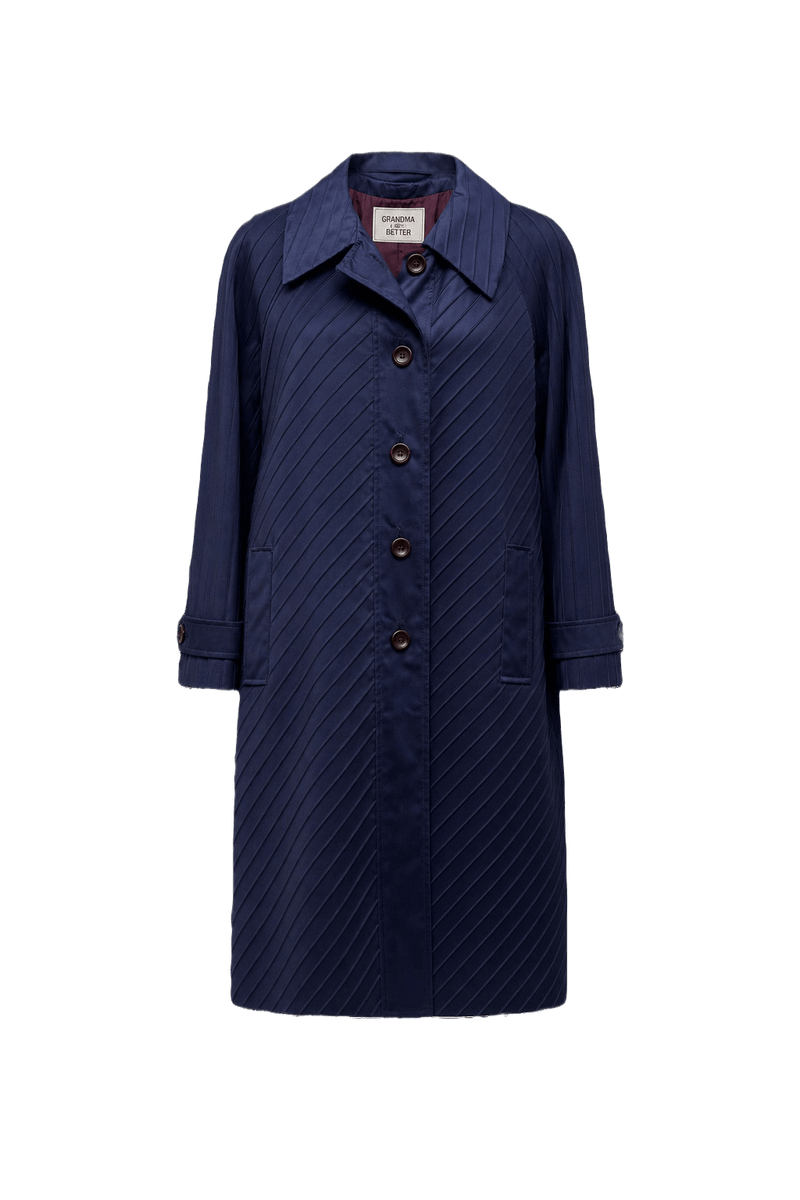 1970s Navy Blue Cotton Blend Coat - Front View