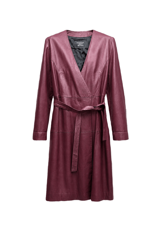 1990s Deep Burgundy Leather Coat - Front View