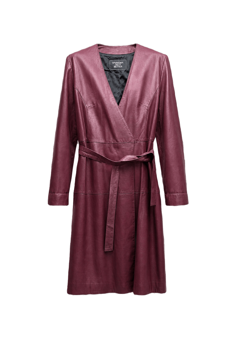 1990s Deep Burgundy Leather Coat - Front View