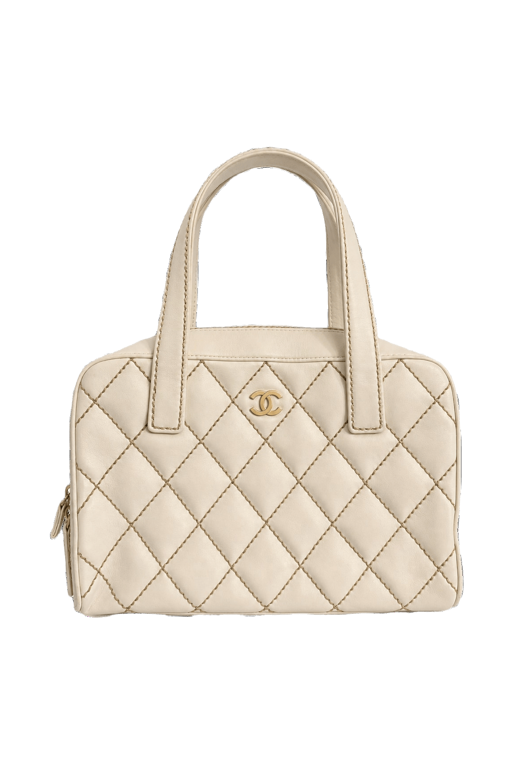 1980s Cream White Leather Bag - Front View