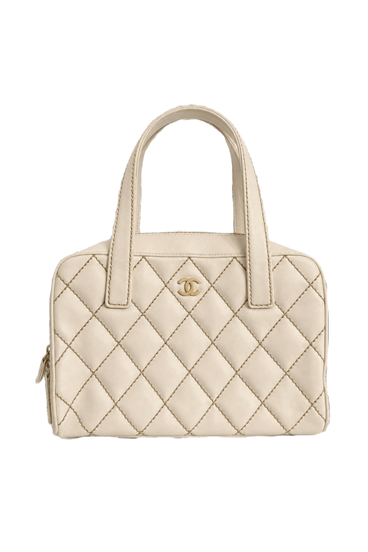 1980s Cream White Leather Bag - Front View