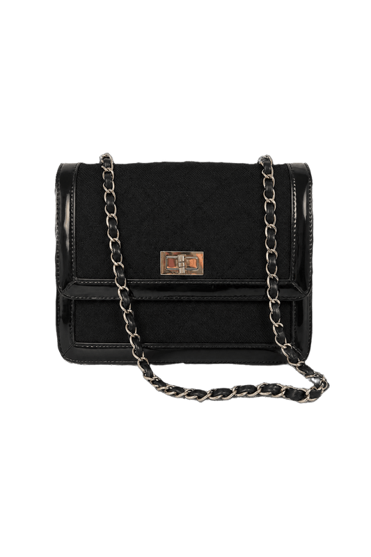 [1980s] Black Leather Bag - Front View