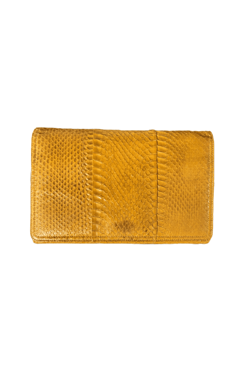 1970s Mustard Yellow Snakeskin Wallet - Front View