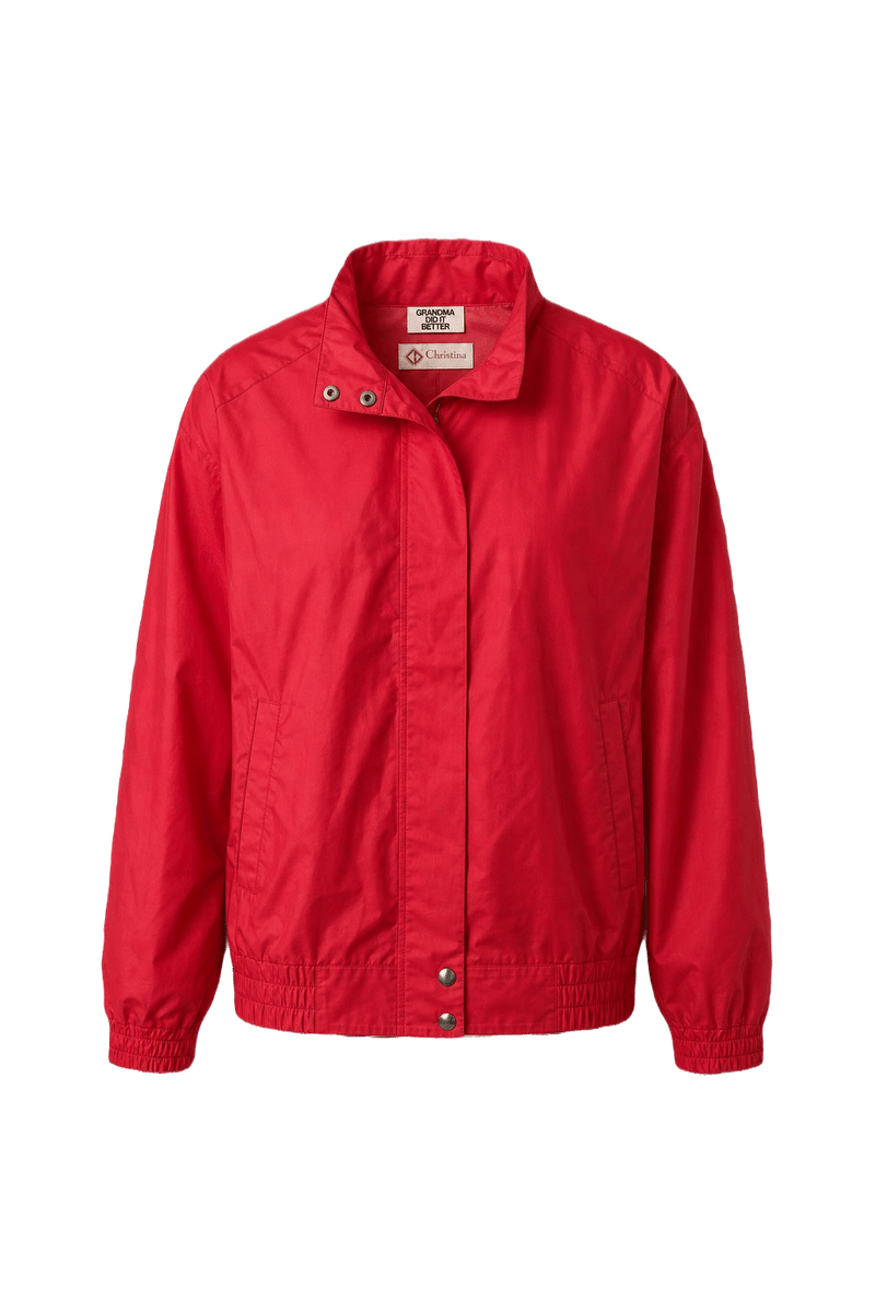 1980s Bright Red Nylon Jacket - Front View