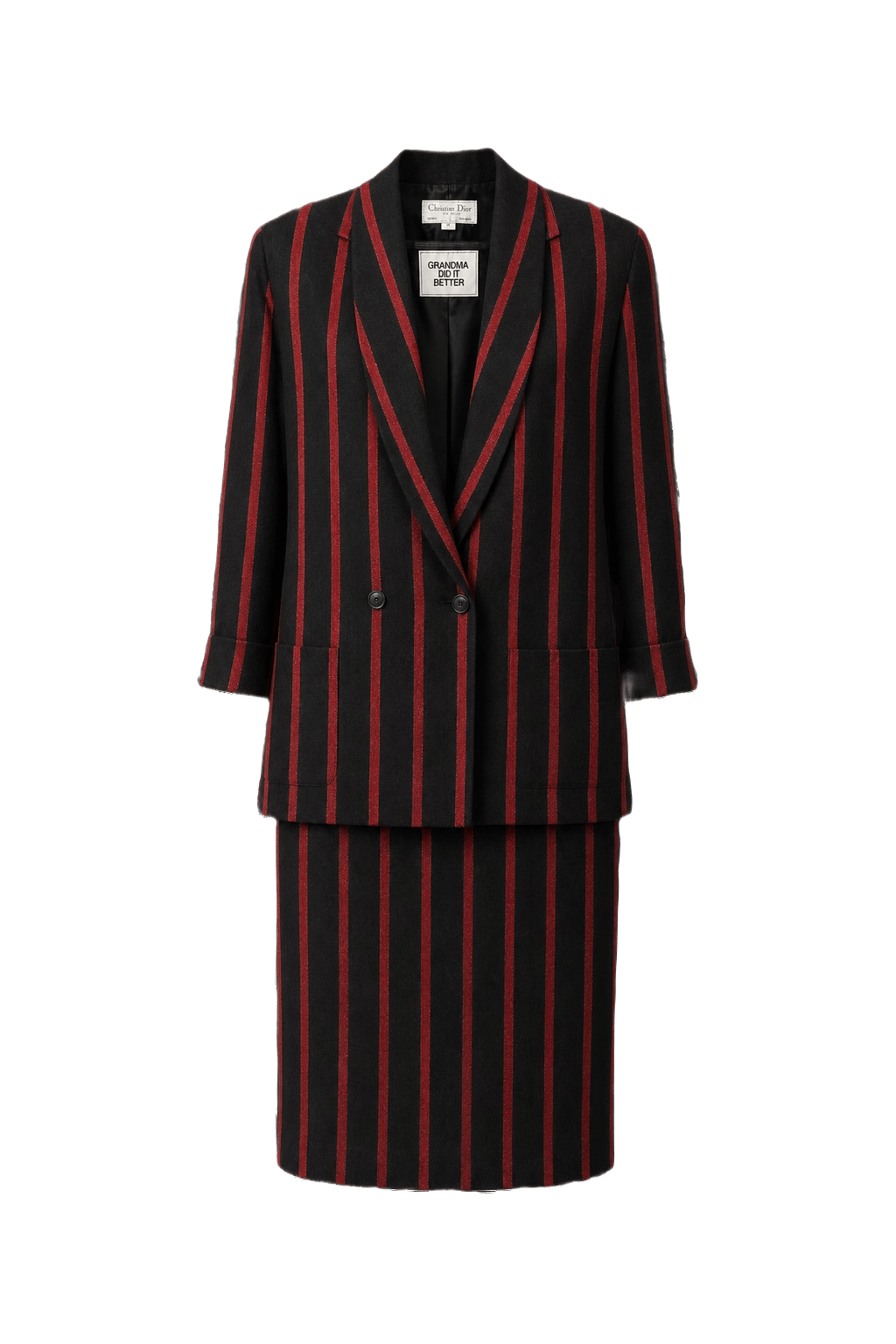 1980s Black & Red Wool 2-Piece Skirt Suit - Front View