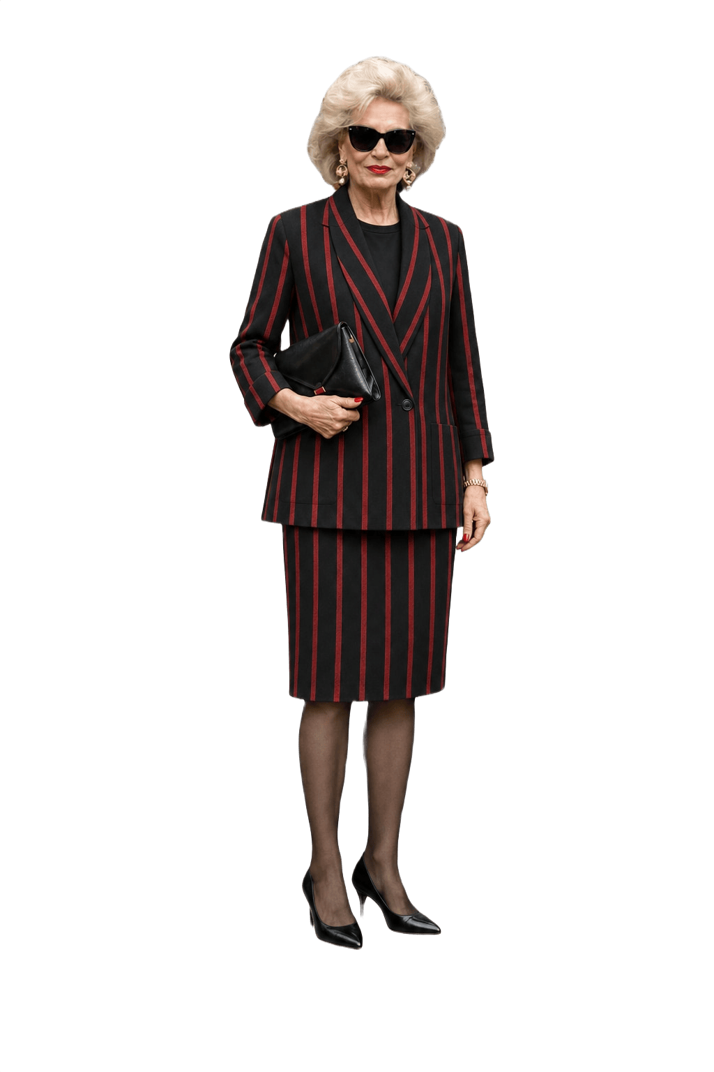 1980s Black & Red Wool 2-Piece Skirt Suit - Model