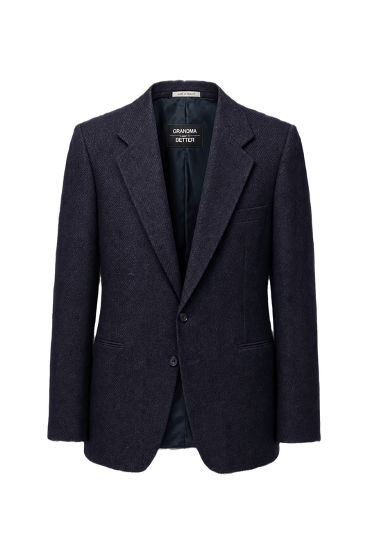 1980s Navy Blue Wool Blazer - Front View