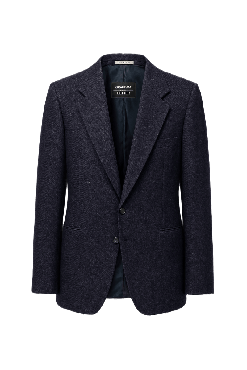 1980s Navy Blue Wool Blazer - Front View