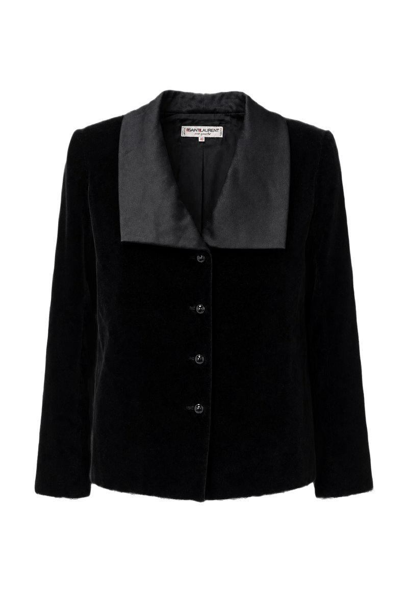 1980s Black Velvet Jacket - Front View