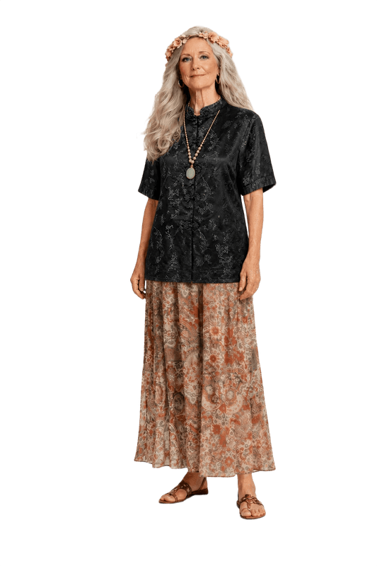 1970s Black Satin Blouse - Model